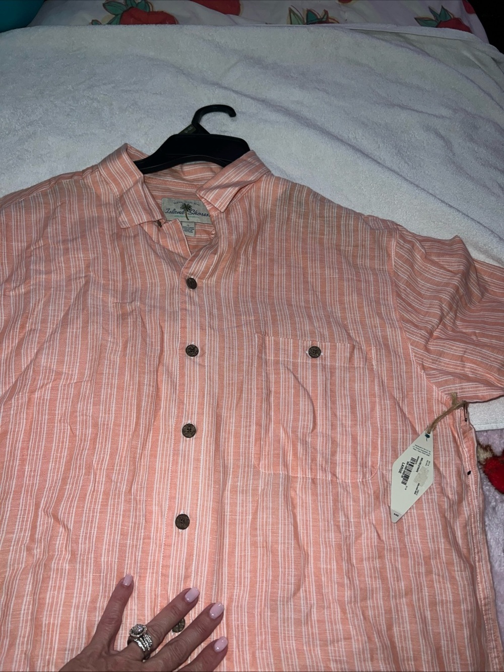 Lot of 3 button down linen/cotten short sleeve shirts, 2 striped nwt, solid nwot